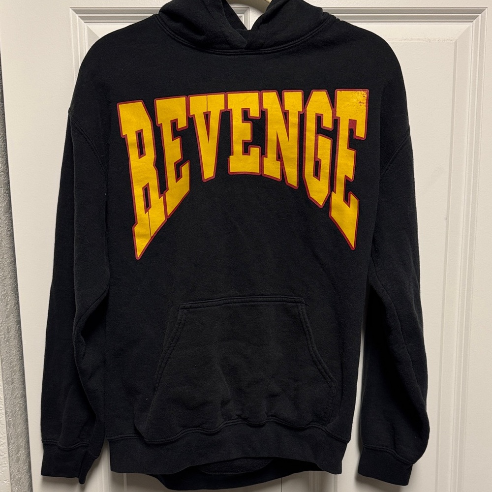 Revenge Gildan Black Hoodie with Bold Yellow Print